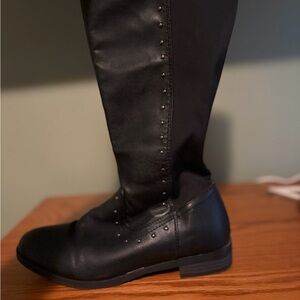 Black Knee-High Boots with Studded Detail